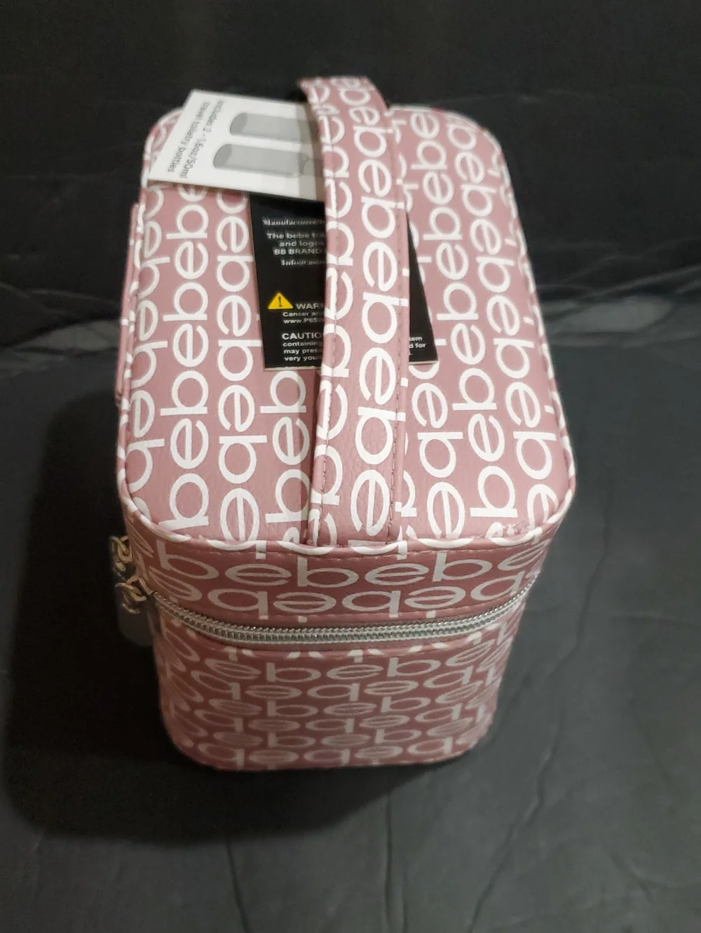 Bebe blush monogram small cosmetics hard train case with 2 toiletry bottles